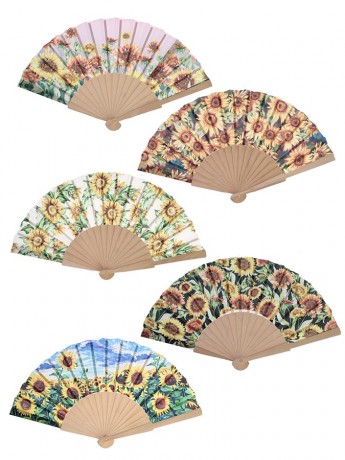 Wooden milonga fan Sunflowers