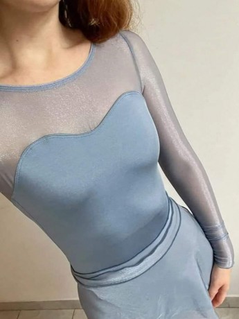 Joanna Silver Blue Sky Leotard with long sleeve Juli Garden