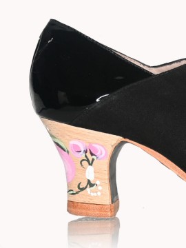 Buty do flamenco M69 Arty Ante Negro Charol Negro FLOR ROSA 6 cm Begoña Cervera