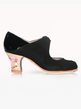 Flamenco shoes M69 Arty Ante Negro Charol Negro FLOR ROSA 6 cm Begoña Cervera