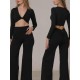 Bolivia Black long sleeve top & wide pants dance set LaFitwear